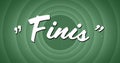 Animation of finis text over vintage green circles