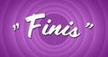 Animation of finis text over vintage purple circles