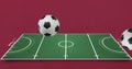 Animation of footballs bouncing over football pitch and red background