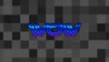 Animation of glitched wow text over squares against gray background