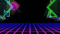 Animation of in glowing mesh abstract shapes ver blue and pink neon glowing grid