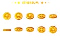 Animation Gold ETHEREUM coin. Cryptocurrency, ETHEREUM Internet currency of the future