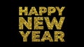 Animation golen text Happy New Year with black background.