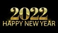 Animation golen text HAPPY NEW YEAR 2022 with black background.