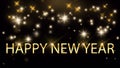 Animation golen text Happy New Year with orange light sparkle..