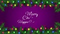 Animation green Christmas frame and purple background.