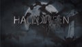 Animation of halloween party text over bats flyin, graveyard and castle