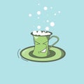 animation, illustration a lively and cheerful mug of tea with a saucer and a handle