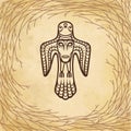 Animation image of ancient pagan deity. Bird with a human face on a breast.