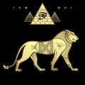 Animation image of an Egyptian lion. View profile. Symbol of pyramid, stars. Royalty Free Stock Photo