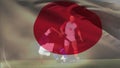 Animation of japan flag waving, diverse soccer player falling after being tripped in soccer match