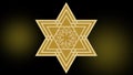Animation for jewish New Year - Rosh hashanah. Golden David star on dark background, luxurious vintage gold ornament