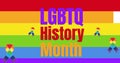 Animation of lgtb history month text with ribbons on rainbow background