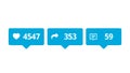 Animation of Like, Share and Comments colorful icons with numbers counting on white background. Animation. Social media