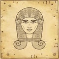 Animation linear portrait: beautiful Egyptian Goddess Hathor with cow ears. Deity of heaven, joy, love and beauty.