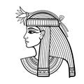 Animation linear portrait of beautiful Egyptian woman with flower.