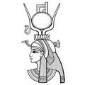 Animation linear portrait of beautiful Egyptian woman. Goddess Isis.