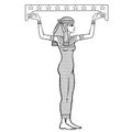 Animation linear portrait: beautiful Egyptian woman holds symbolical star sky. Full growth.