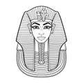 Animation linear portrait: King Tutankhamun mask, ancient Egyptian pharaoh.