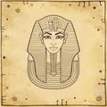 Animation linear portrait: King Tutankhamun mask, ancient Egyptian pharaoh.