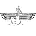 Animation linear portrait: sitting goddess of justice Maat. Profile view.