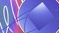 Animation with lines, circle and square appearing. Motion. Curved lines are drawn on colorful background with geometric