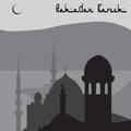 Animation Magic Turkish city of Istanbul in black and white. Ramadan. illustration