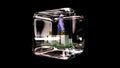 Kids glass cube with silver gifts and Thanos in full rotation, Alpha Channel, Looped, 3D Render