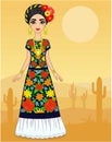 Animation Mexican girl in an ancient dress.