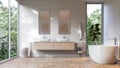 Animation of modern contemporary white bathroom with tropical style nature view 3d render