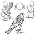 Animation monochrome drawing: set of images of sacred Egyptian Falcon bird.