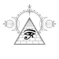 Animation monochrome drawing: symbol of  Egyptian pyramid, eye of Horus, Sacred geometry. Royalty Free Stock Photo