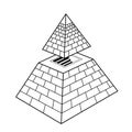 Animation monochrome drawing: symbol of  Egyptian pyramid with a separate vertex and a staircase inside. Royalty Free Stock Photo