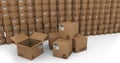 Animation of multiple plied and stacked up cardboard boxes