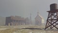 Animation of an old western water tower in abandoned village