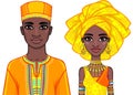 Animation portrait of the African family in bright ethnic clothes.