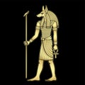 Animation portrait: Ancient Egyptian god Anubis holds a staff and an anch cross. Full growth. Royalty Free Stock Photo