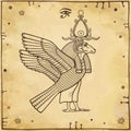 Animation portrait: Ancient Egyptian god Khnum with body of a bird and head of a ram.