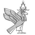 Animation portrait: Ancient Egyptian god Khnum with body of a bird and head of a ram.