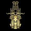 Animation portrait Ancient Egyptian god Khnum. Deity of Nile source, god with ram. Gold Imitation.