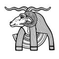 Animation portrait Ancient Egyptian god Khnum. Deity of Nile source, god with ram.