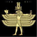 Animation portrait: Ancient Egyptian god Khnum with the head of a ram and many wings holds magical symbols.