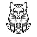 Animation portrait Ancient Egyptian goddess Bastet Bast.with cat head.