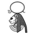 Animation portrait Ancient Egyptian goddess with head of Lioness, disk of sun. T