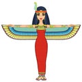 Animation portrait of ancient Egyptian goddess Maat in a wig with a bird wings.