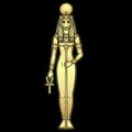 Animation portrait Ancient Egyptian goddess Sehmet Tefnut holds symbols of power: staff and cross.