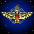 Animation portrait of ancient Egyptian winged goddess.