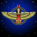 Animation portrait of ancient Egyptian winged goddess. Color drawing. Royalty Free Stock Photo