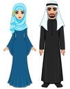 Animation portrait of the Arab family in traditional clothes. Royalty Free Stock Photo