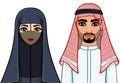 Animation portrait of the Arab family in traditional clothes.